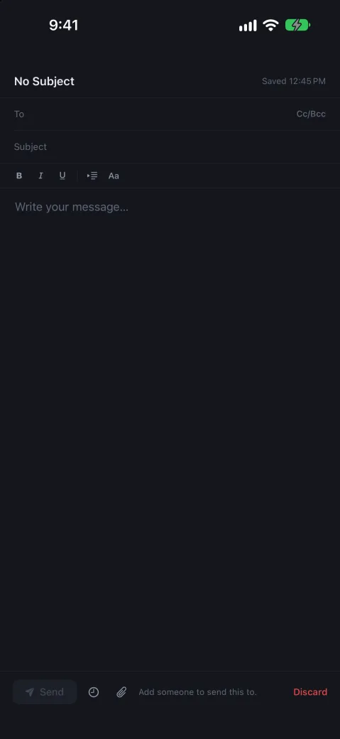 iPhone screenshot of Kirby, showing writing a new message