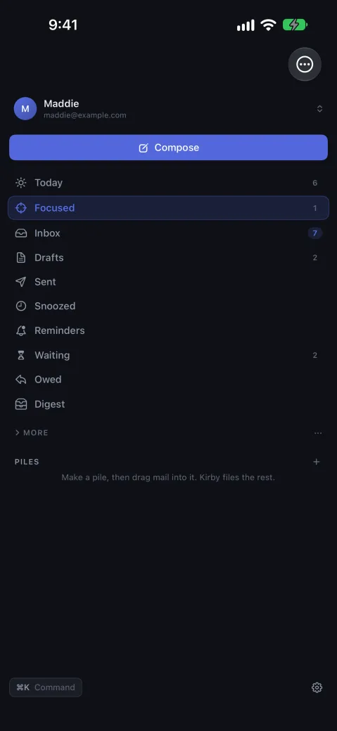 iPhone screenshot of Kirby, showing every folder, one tap away